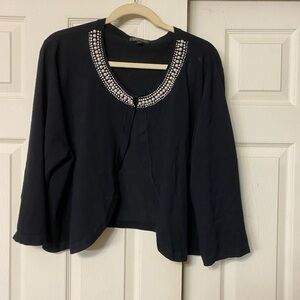 SPENSE Sweater Cardigan Black BUTTON DOWN 3/4 Sleeve 2X Beaded